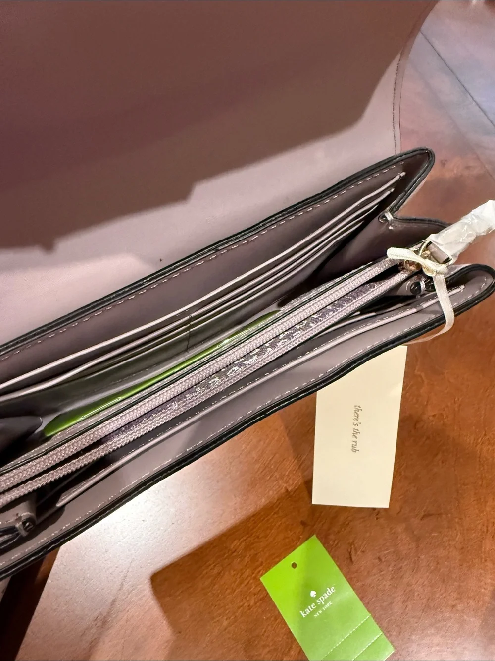kate spade Lilac and Black Leather Envelope Wristlet with Gold Accent